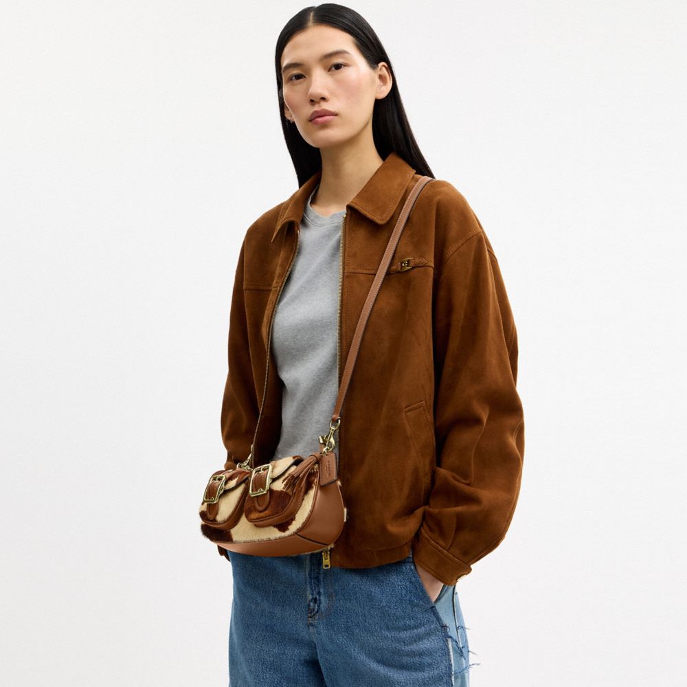 Coach Ashton Shoulder Bag In Haircalf With Cow Print Gold Cow Multi
