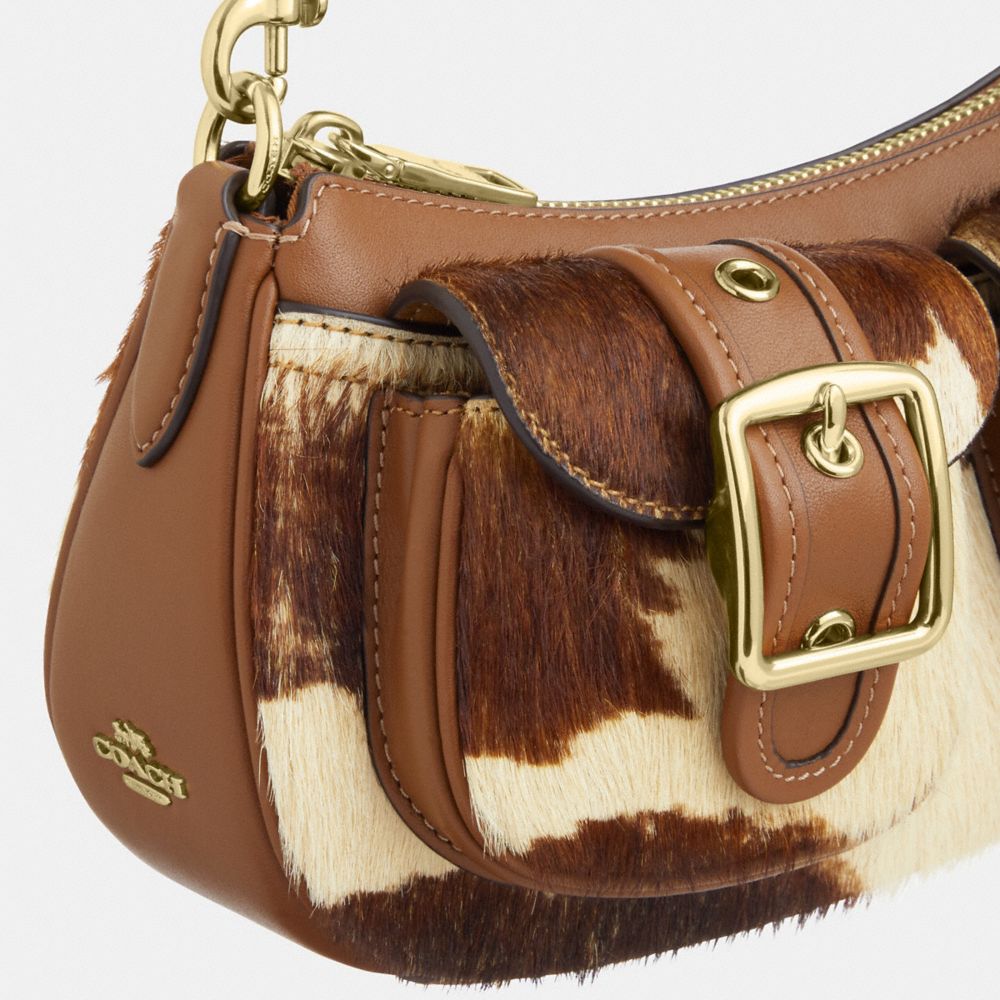 Coach Ashton Shoulder Bag In Haircalf With Cow Print Gold Cow Multi