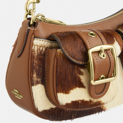 Coach Ashton Shoulder Bag In Haircalf With Cow Print Gold Cow Multi