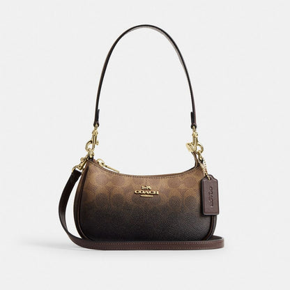 Coach Teri Mini Crossbody Bag In Ombre Signature Canvas Gold Brown