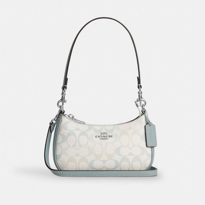Coach Teri Mini Crossbody Bag In Signature Canvas Silver Chalk Blue