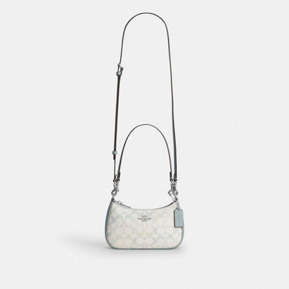 Coach Teri Mini Crossbody Bag In Signature Canvas Silver Chalk Blue