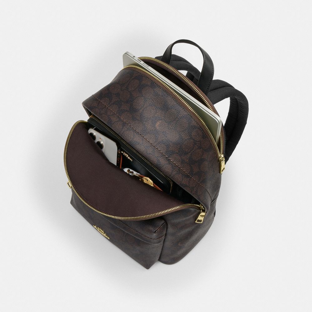 Coach Taylor Small Backpack In Signature Canvas Gold Walnut Black