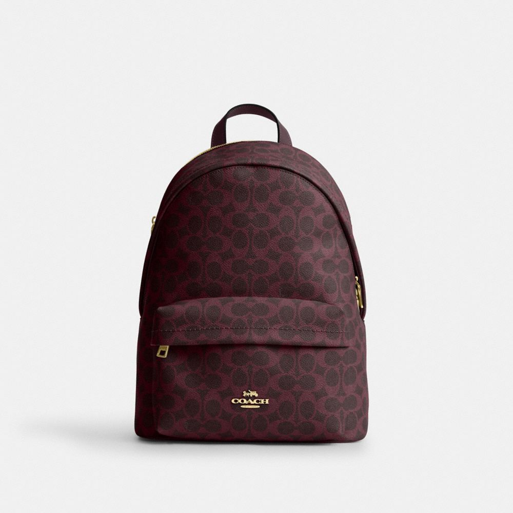 Coach Taylor Small Backpack In Signature Canvas Gold/Black Currant