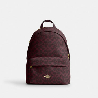 Coach Taylor Small Backpack In Signature Canvas Gold/Black Currant