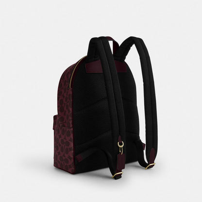 Coach Taylor Small Backpack In Signature Canvas Gold/Black Currant