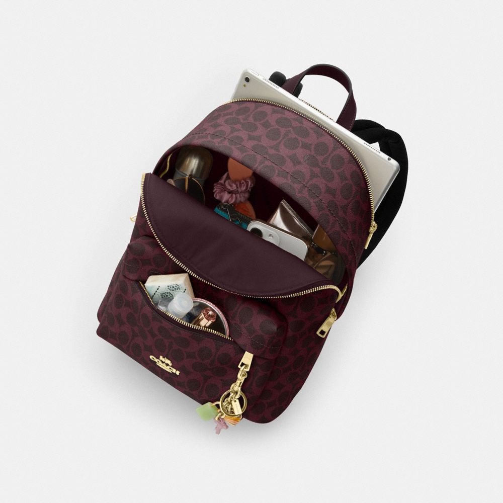 Coach Taylor Small Backpack In Signature Canvas Gold/Black Currant