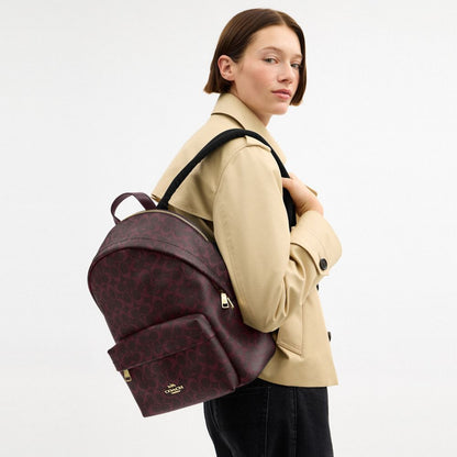 Coach Taylor Small Backpack In Signature Canvas Gold/Black Currant
