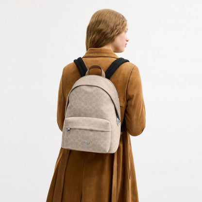 Coach Taylor Small Backpack In Signature Canvas Silver Sand Taupe