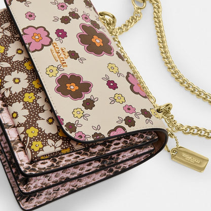 Coach Mini Klare Crossbody Bag With Floral Print Gold Pink Multi