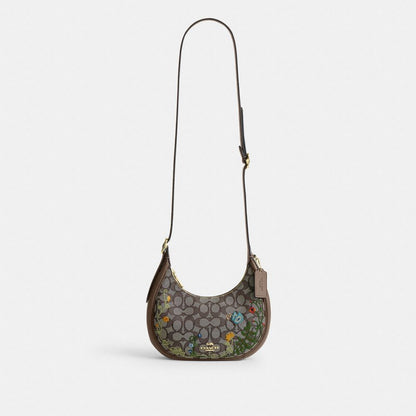 Coach Emily Shoulder Bag In Signature Jacquard With Floral Embroidery Gold Oak Multi