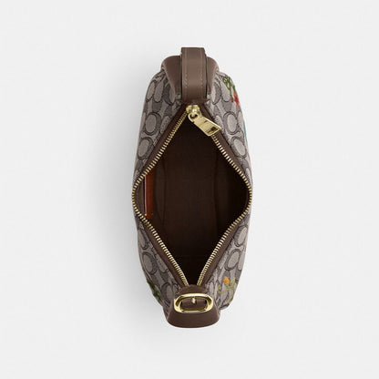 Coach Emily Shoulder Bag In Signature Jacquard With Floral Embroidery Gold Oak Multi
