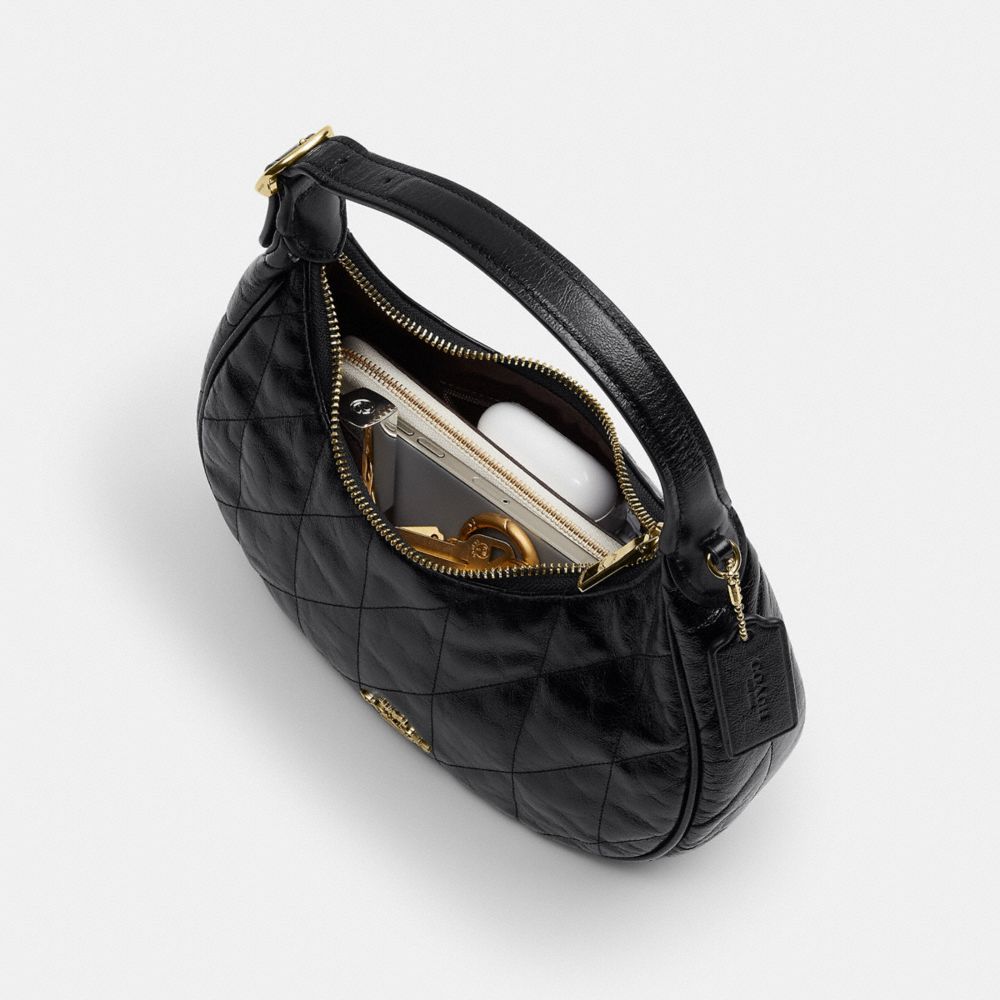 Coach Emily Shoulder Bag With Quilting Gold Black