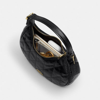 Coach Emily Shoulder Bag With Quilting Gold Black