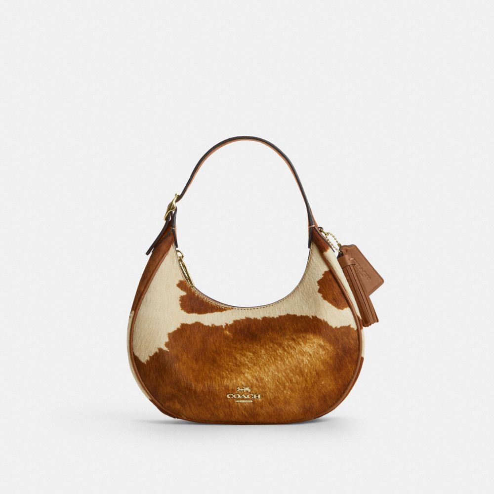 Coach Emily Shoulder Bag In Haircalf With Cow Print Gold Cow Multi