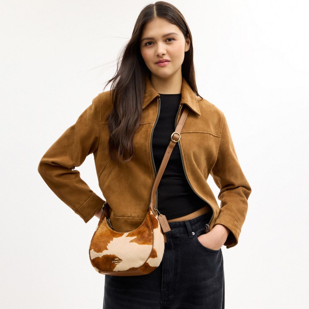 Coach Emily Shoulder Bag In Haircalf With Cow Print Gold Cow Multi