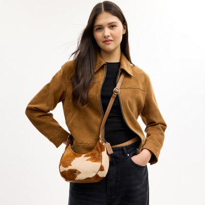 Coach Emily Shoulder Bag In Haircalf With Cow Print Gold Cow Multi