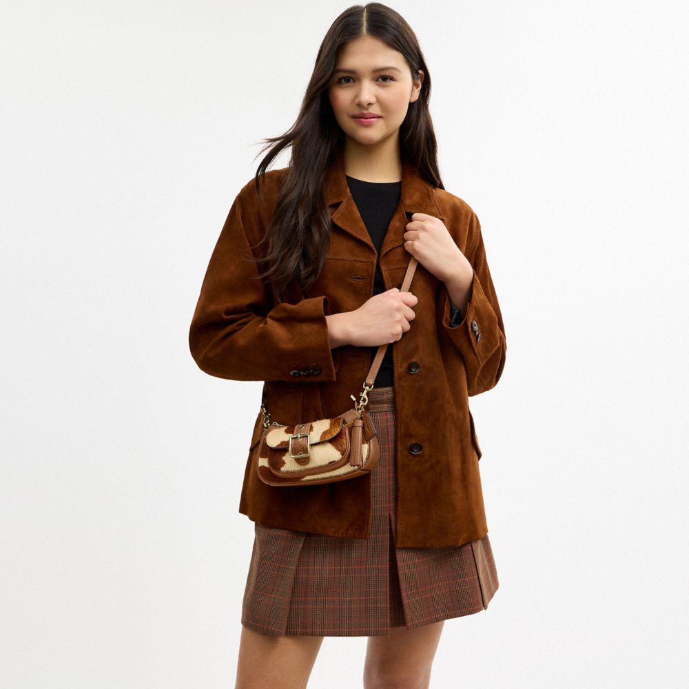 Coach Ashton Mini Shoulder Bag In Haircalf With Cow Print Gold Cow Multi