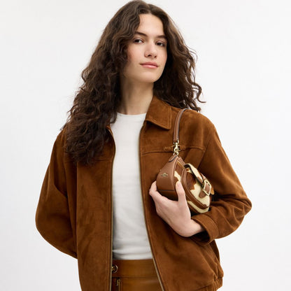 Coach Ashton Mini Shoulder Bag In Haircalf With Cow Print Gold Cow Multi