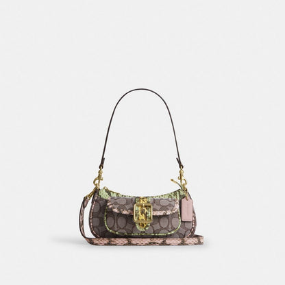 Coach Ashton Mini Shoulder Bag In Signature Jacquard Gold Oak Multi