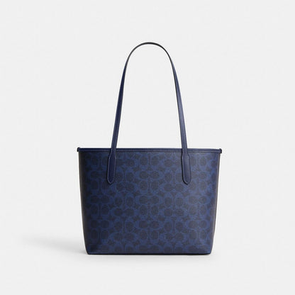 Coach Medium City Tote Bag In Signature Canvas Gold/Navy