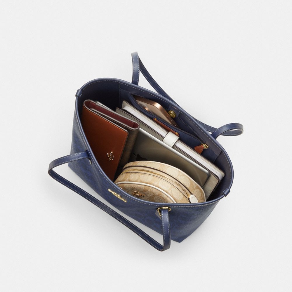 Coach Medium City Tote Bag In Signature Canvas Gold/Navy