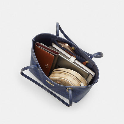 Coach Medium City Tote Bag In Signature Canvas Gold/Navy