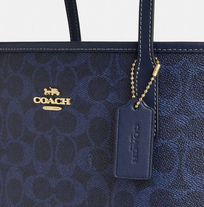 Coach Medium City Tote Bag In Signature Canvas Gold/Navy