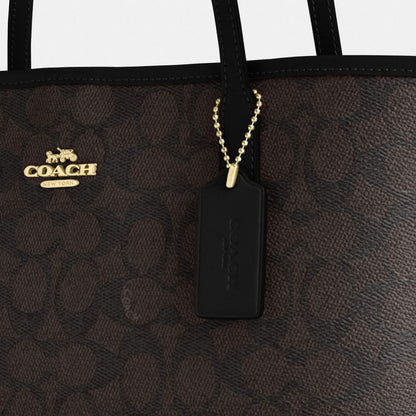 Coach Medium City Tote Bag In Signature Canvas Gold Walnut Black