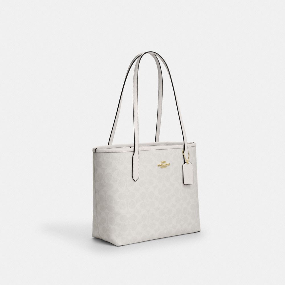 Coach Medium City Tote Bag In Signature Canvas Gold/White/Chalk