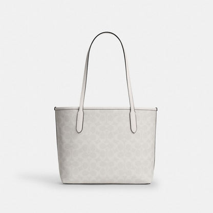 Coach Medium City Tote Bag In Signature Canvas Gold/White/Chalk