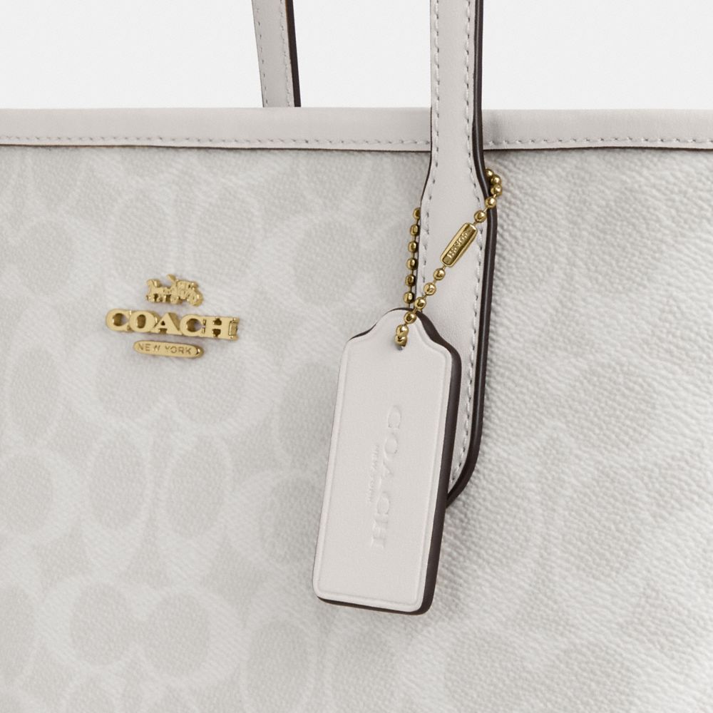 Coach Medium City Tote Bag In Signature Canvas Gold/White/Chalk