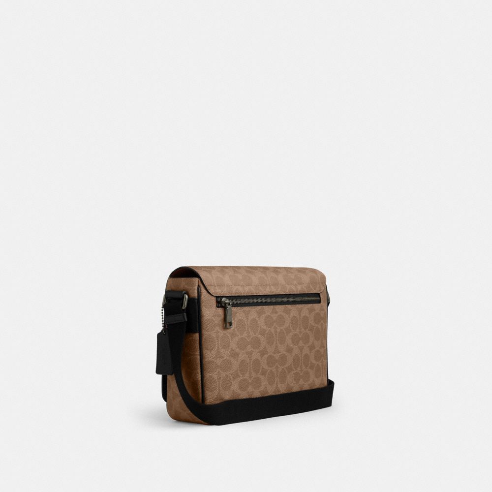 Coach Jack Messenger Bag In Signature Canvas Gunmetal Tan Black
