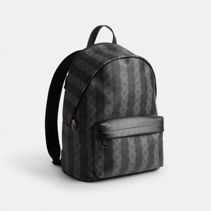 Coach Taylor Backpack In Signature Canvas With Stripes Gunmetal Black Grey