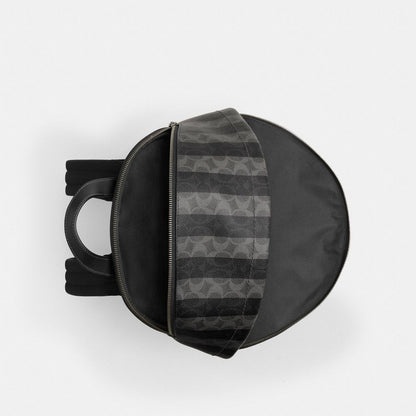 Coach Taylor Backpack In Signature Canvas With Stripes Gunmetal Black Grey