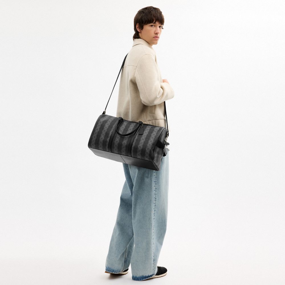 Coach Venturer Bag In Signature Canvas With Stripes Gunmetal Black Grey