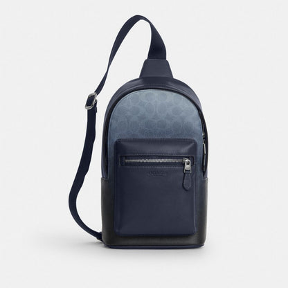 Coach West Pack In Ombre Signature Canvas Silver Blue