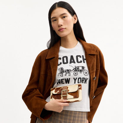 Coach Ashton Wristlet In Haircalf With Cow Print Gold Cow Multi
