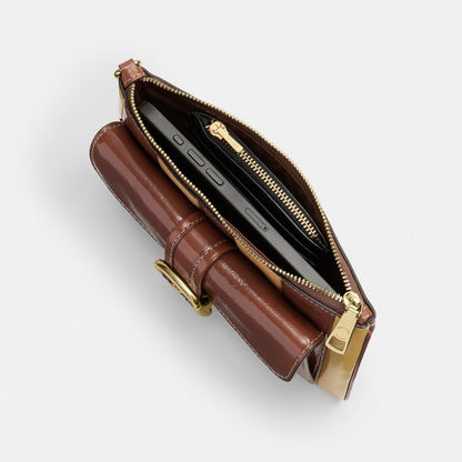 Coach Ashton Wristlet With Striped Patchwork Gold Redwood Multi