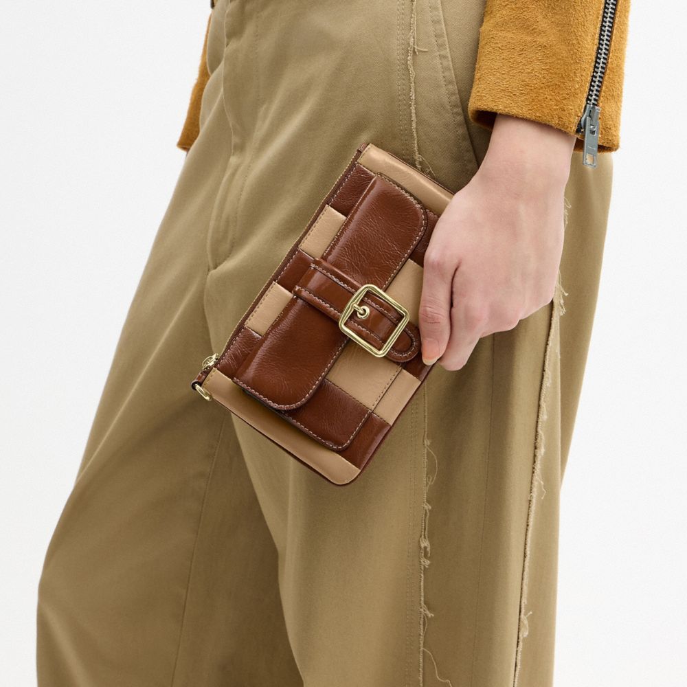 Coach Ashton Wristlet With Striped Patchwork Gold Redwood Multi