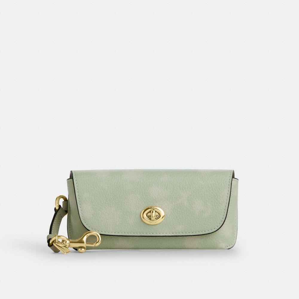 Coach Sunglasses Case With Floral Print Gold Pale Green