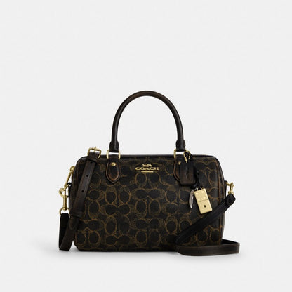 Coach Rowan Satchel Bag In Loved Signature Canvas With Charms Gold Brown