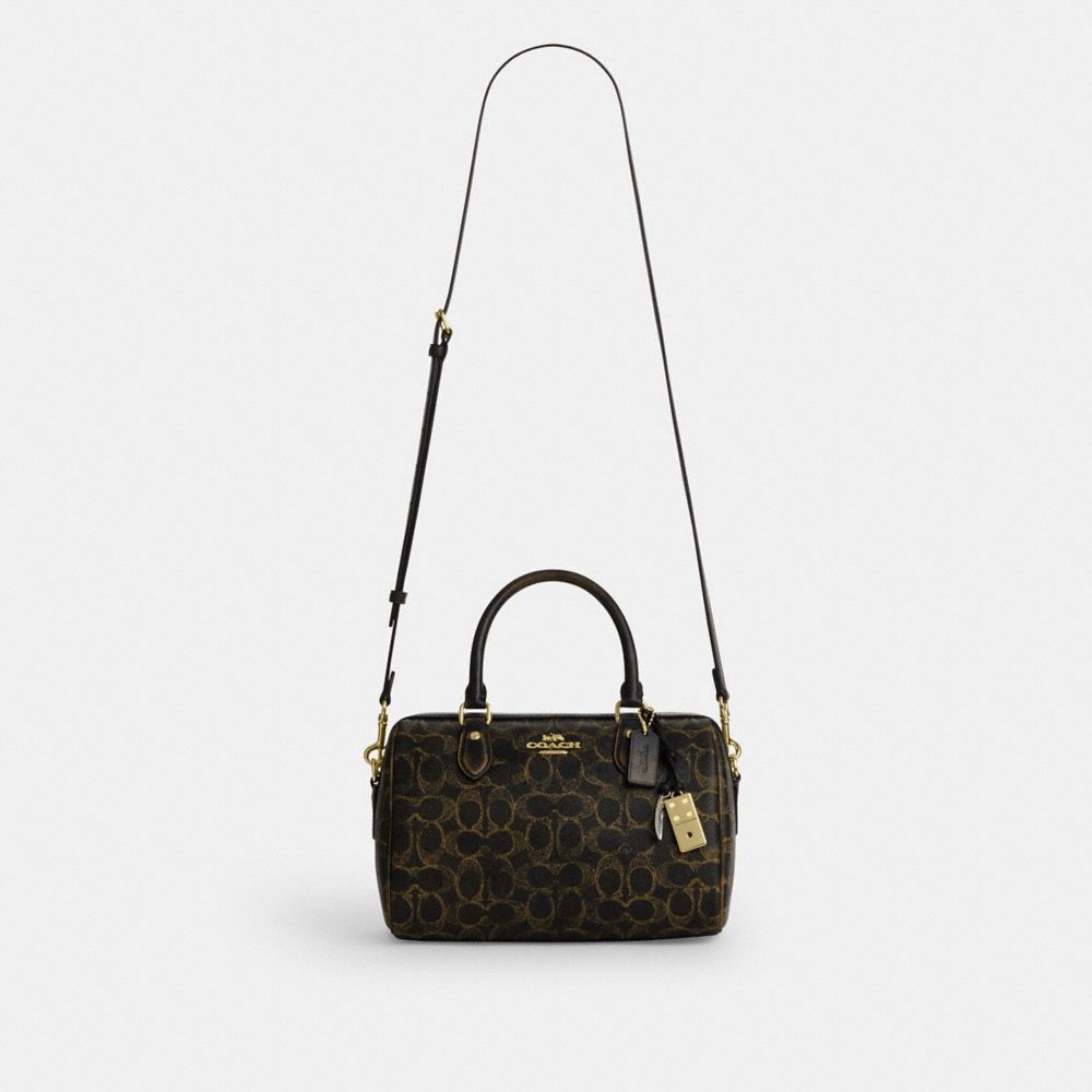 Coach Rowan Satchel Bag In Loved Signature Canvas With Charms Gold Brown