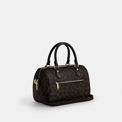 Coach Rowan Satchel Bag In Loved Signature Canvas With Charms Gold Brown