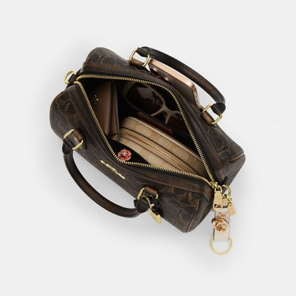 Coach Rowan Satchel Bag In Loved Signature Canvas With Charms Gold Brown