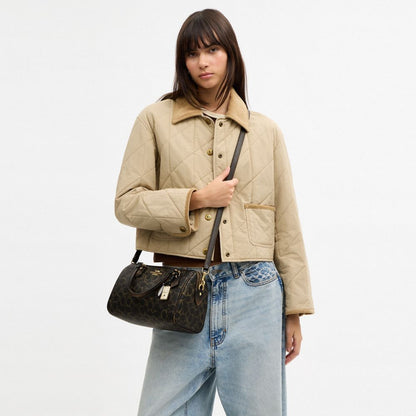 Coach Rowan Satchel Bag In Loved Signature Canvas With Charms Gold Brown