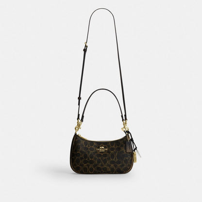 Coach Teri Shoulder Bag In Loved Signature Canvas With Charms Gold Brown