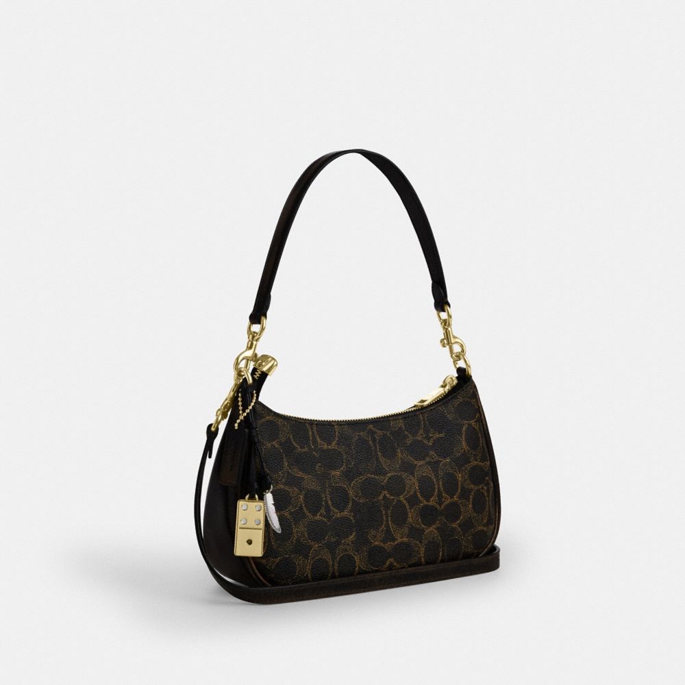Coach Teri Shoulder Bag In Loved Signature Canvas With Charms Gold Brown