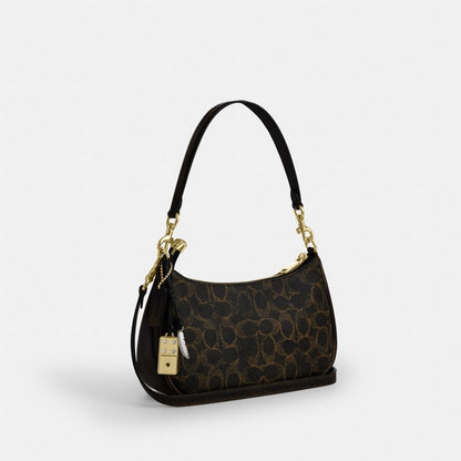 Coach Teri Shoulder Bag In Loved Signature Canvas With Charms Gold Brown