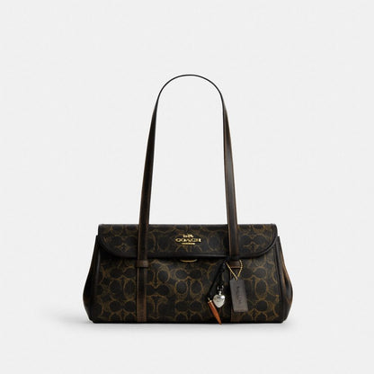 Coach Bridget Flap Shoulder Bag In Loved Signature Canvas With Charms Gold Brown